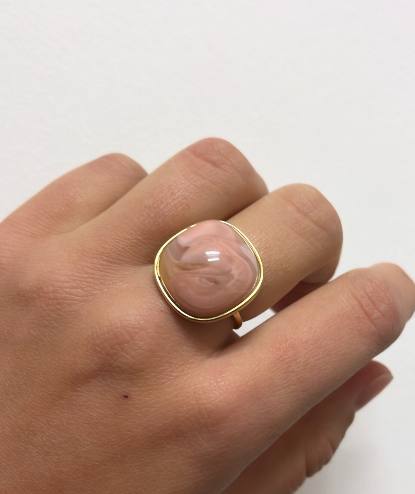Glacine rose - Bague carré