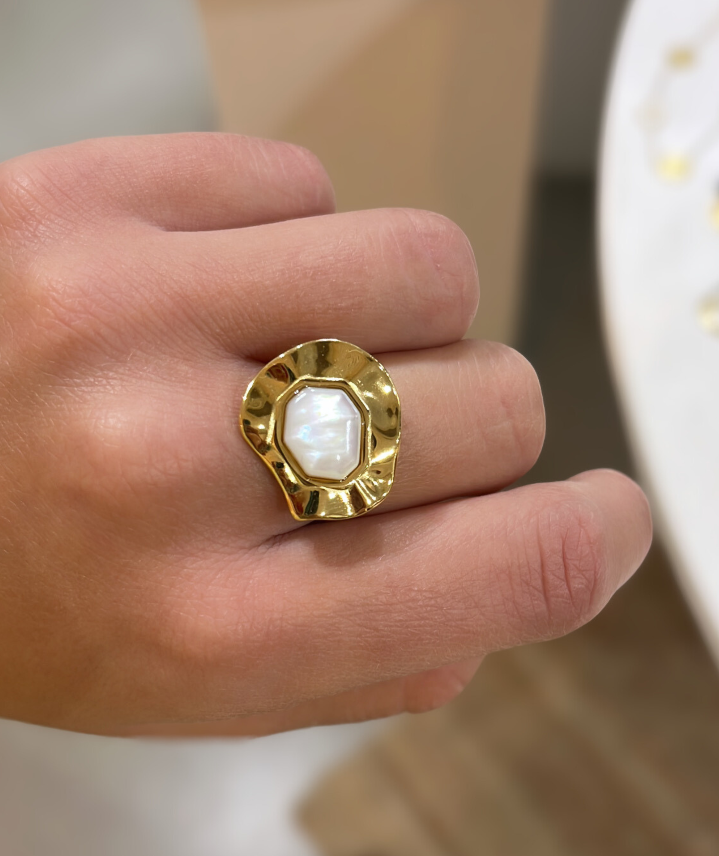 Mirena - Bague dorée et blanc