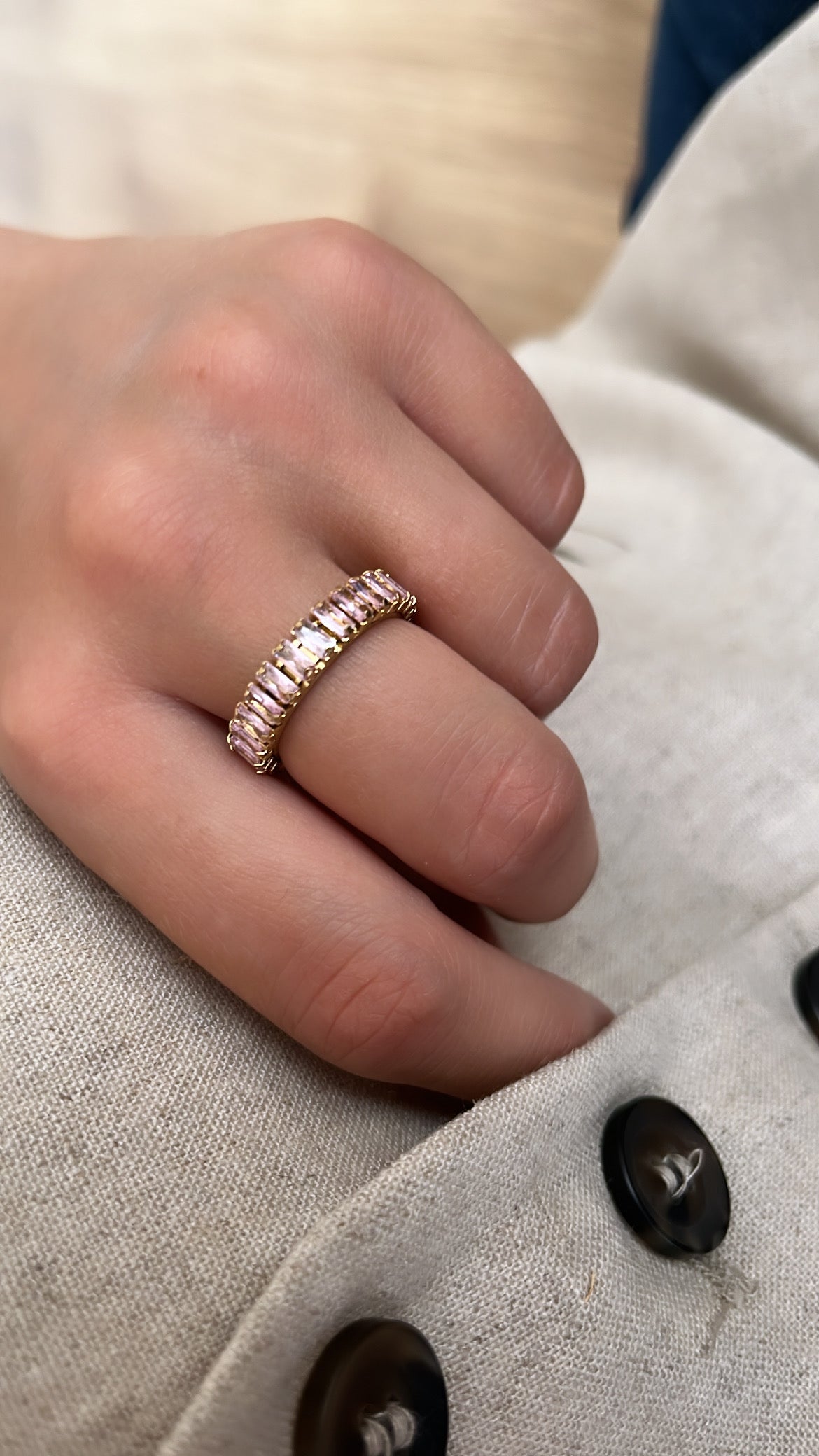 bague élégante en strass rose en acier inoxydable