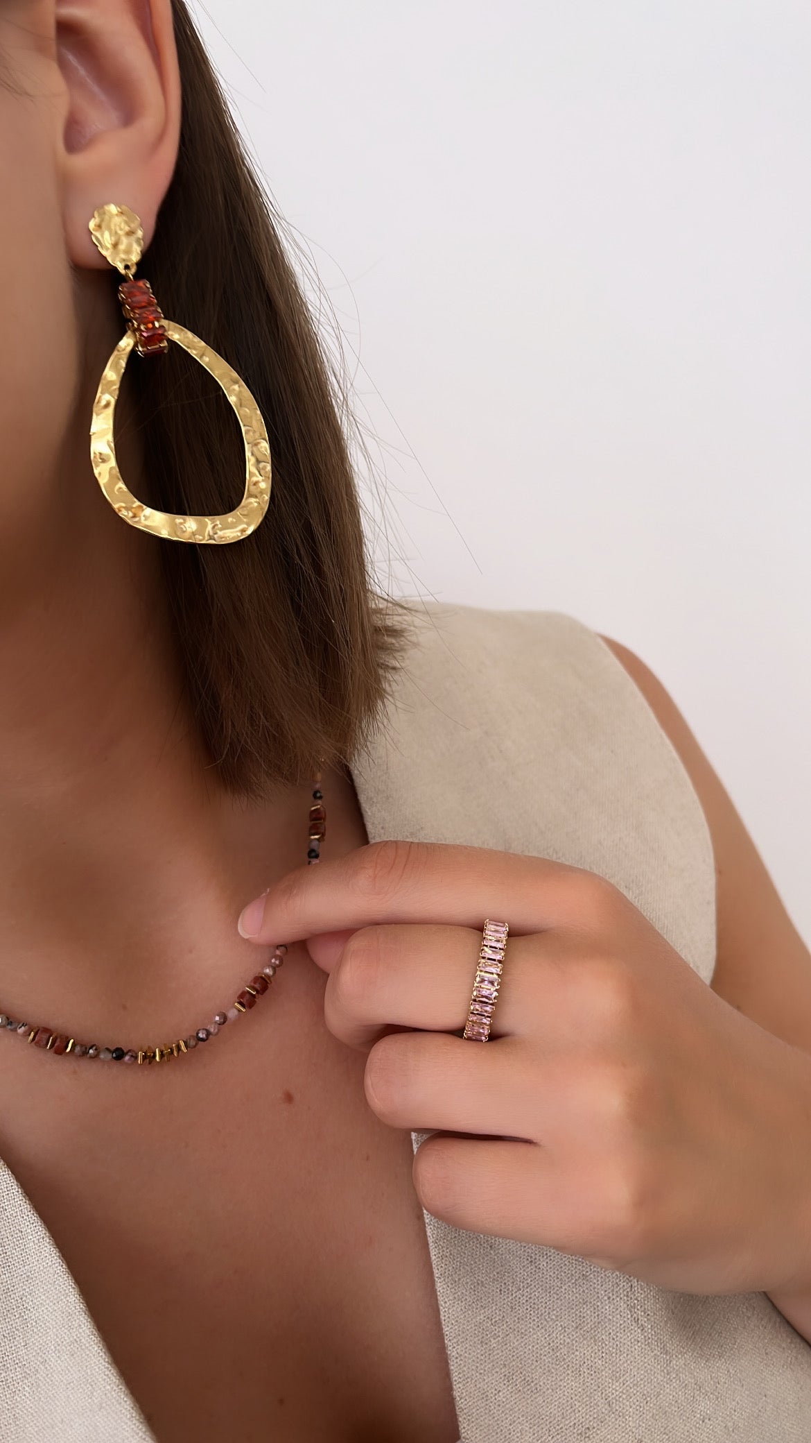 boucles d'oreilles à strass terracotta en acier inoxydable
