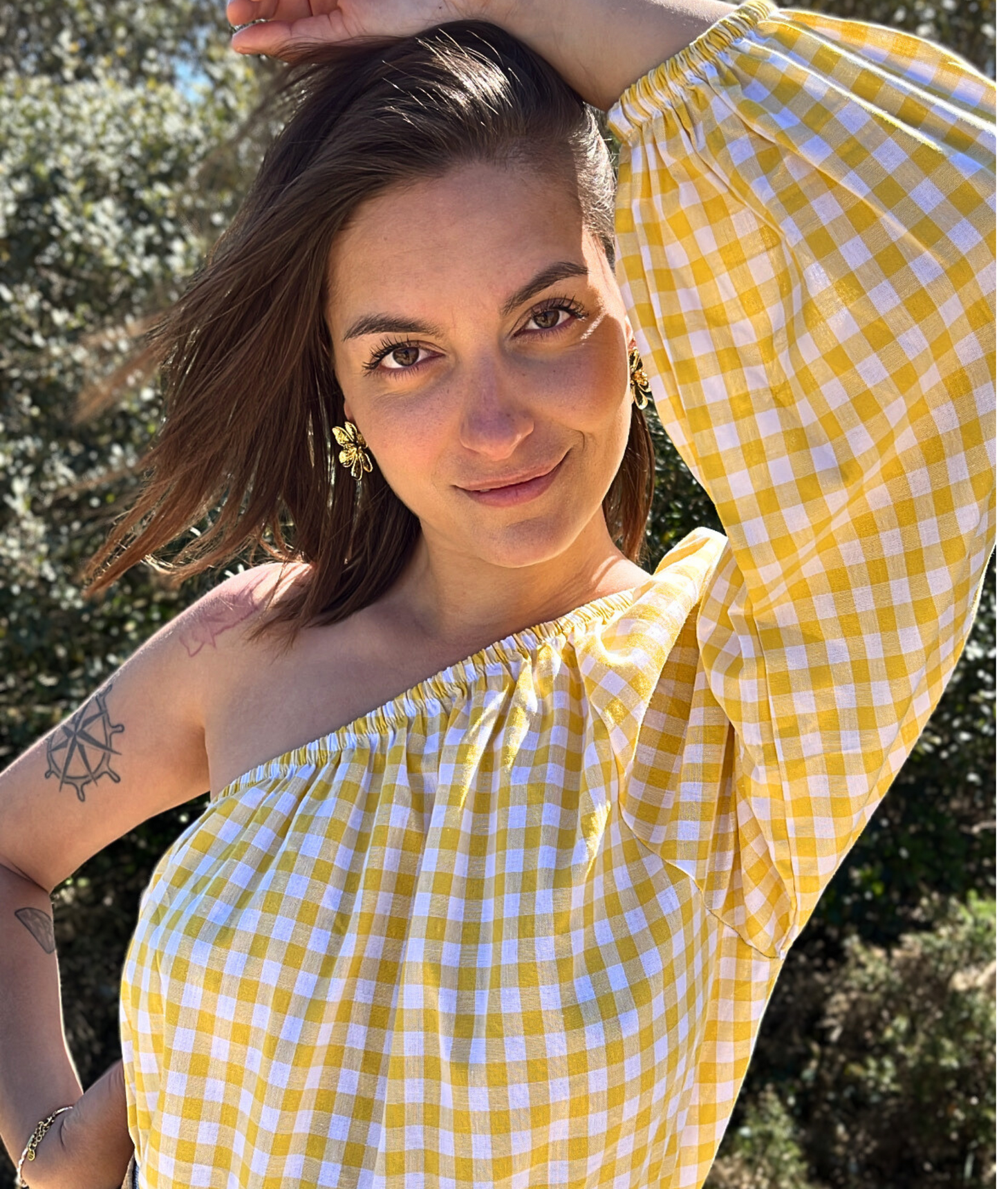 Victoria jaune - Blouse one shoulder vichy