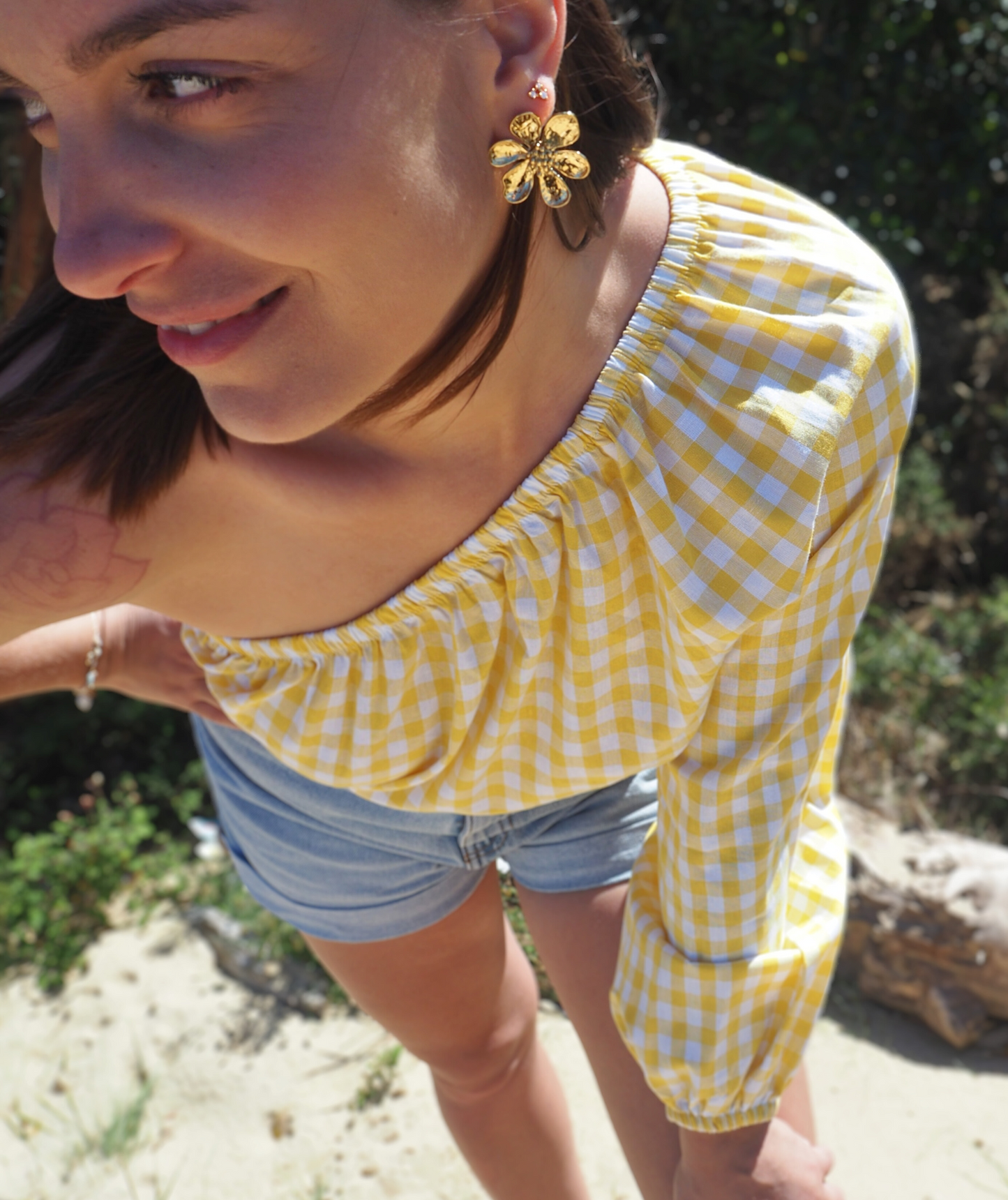 Victoria jaune - Blouse one shoulder vichy