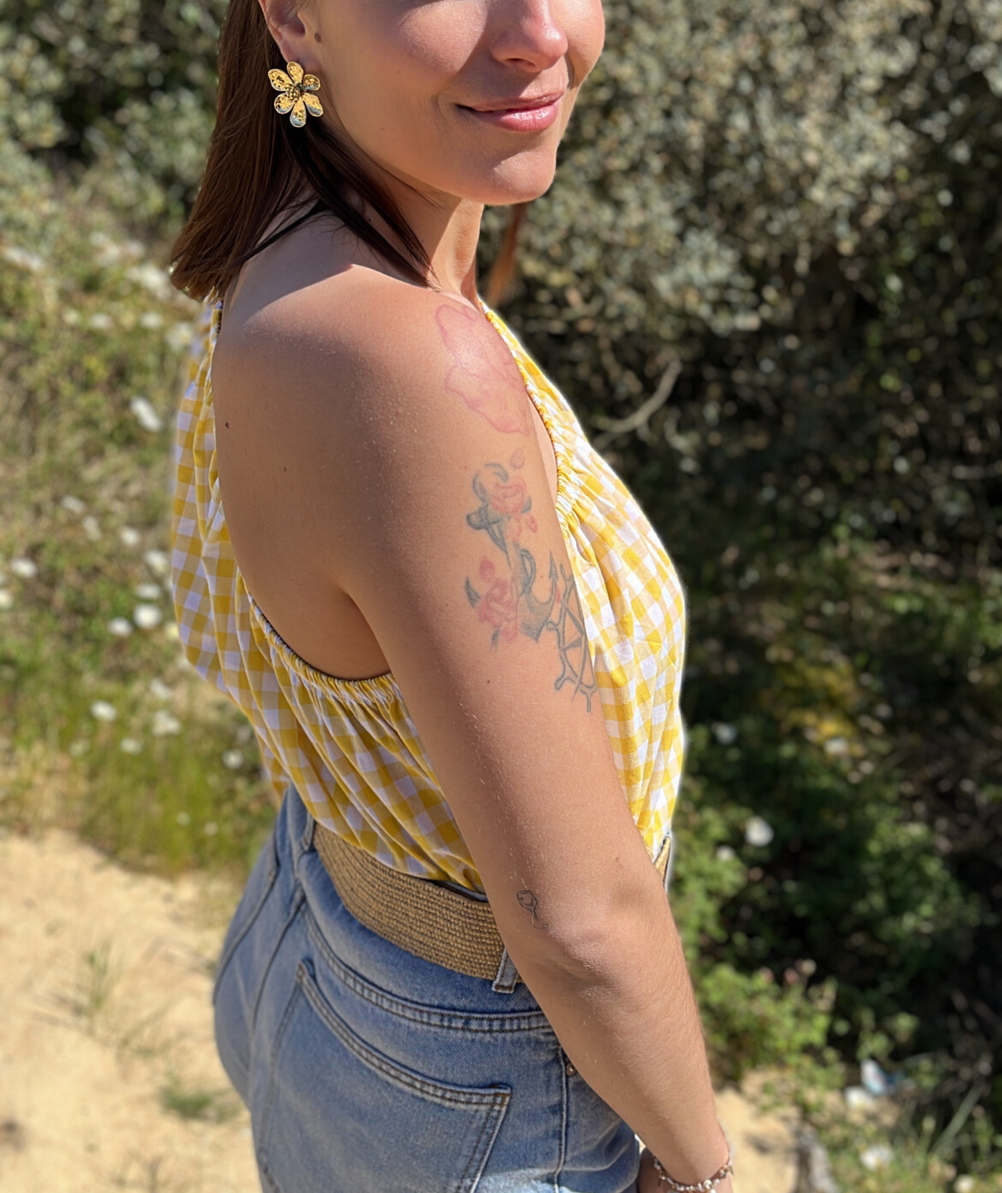Victoria jaune - Blouse one shoulder vichy