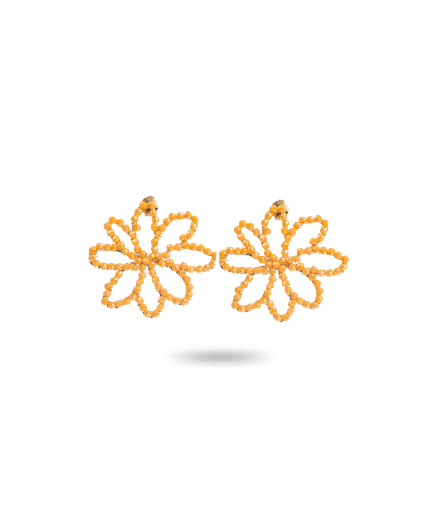 Rosy jaune - Boucles d'oreilles fleurs perlées