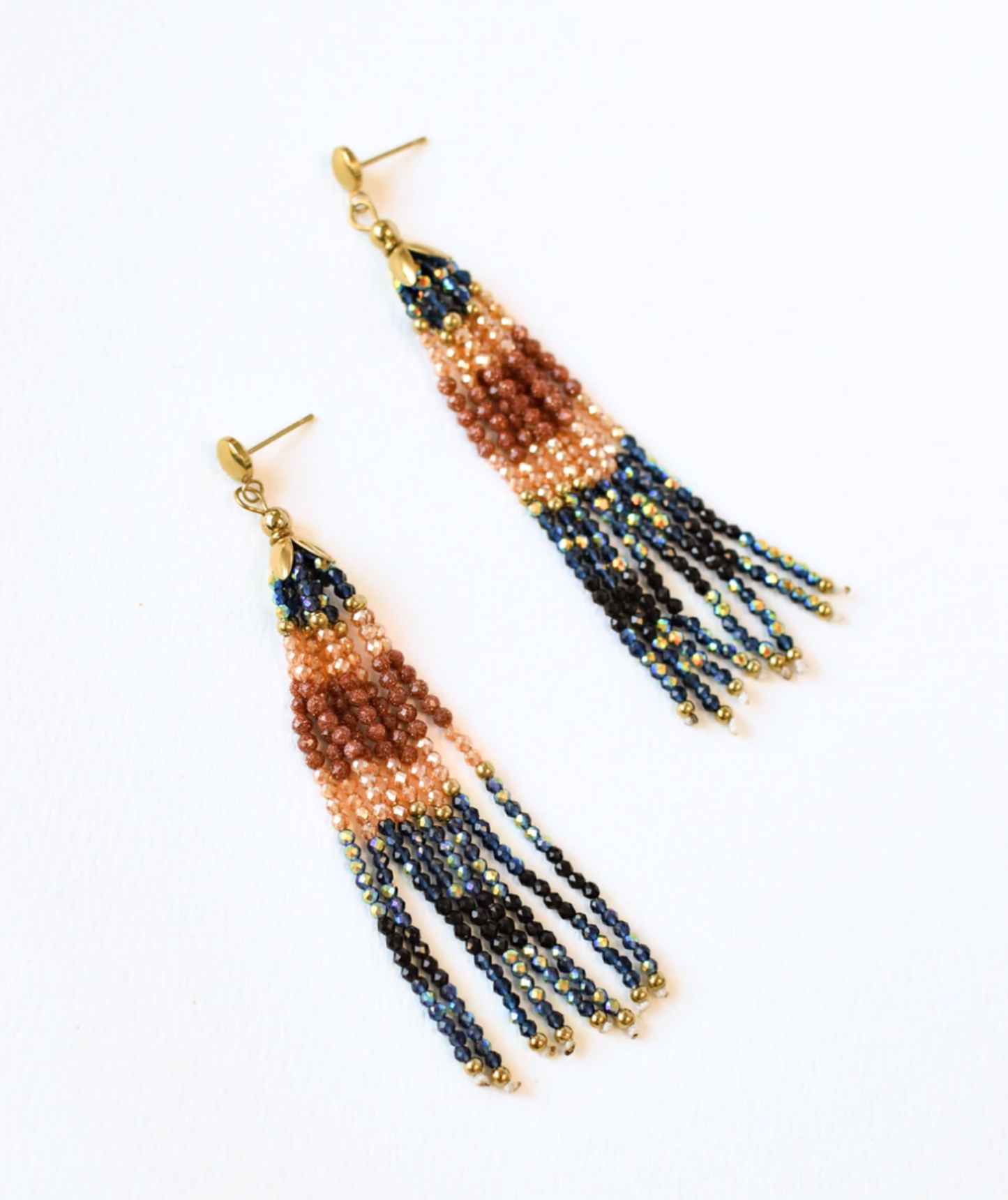 Gabrielle bleues - Boucles d’oreilles pendantes perlées multicolores