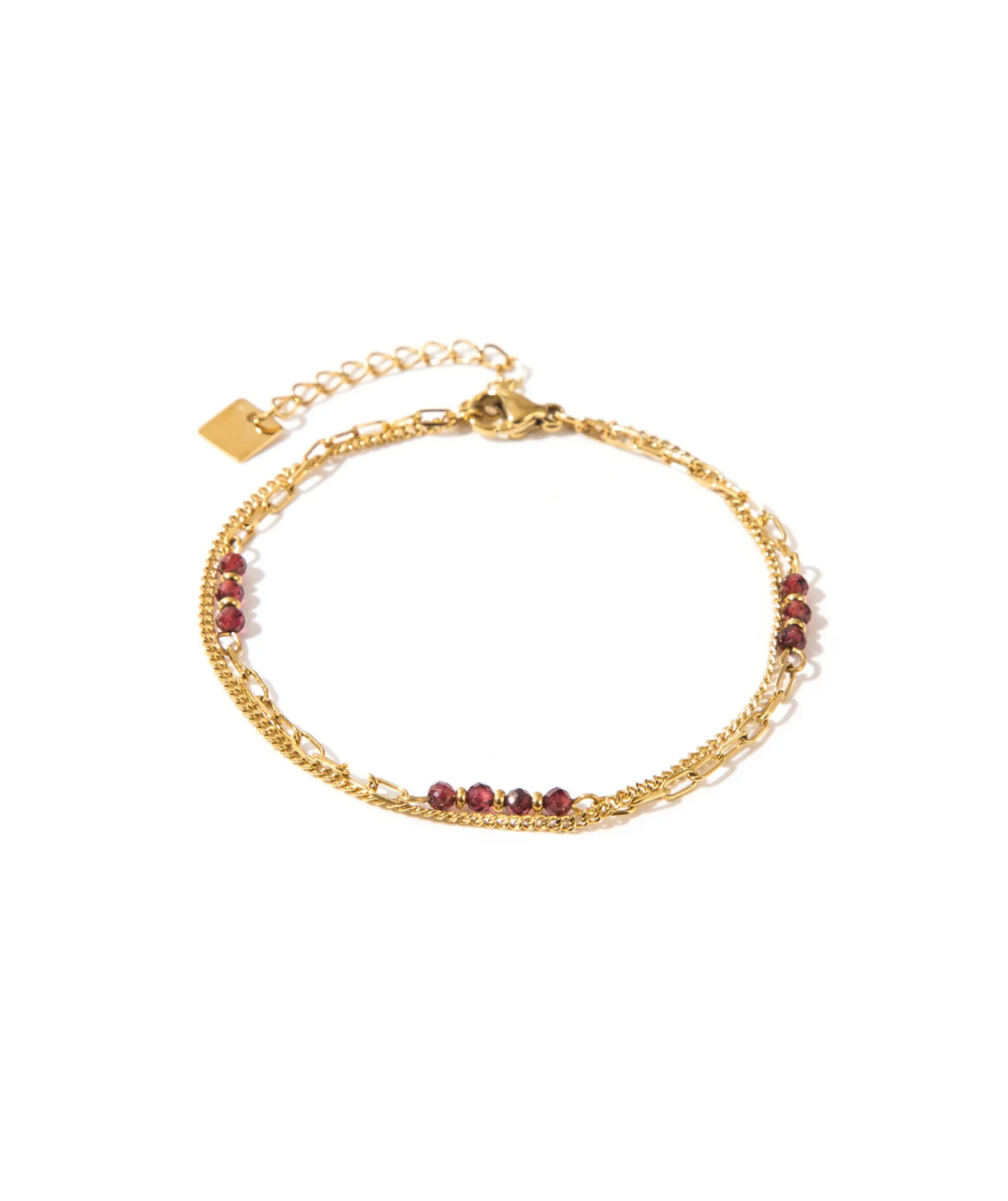 Apolline grenat – Bracelet double chaîne