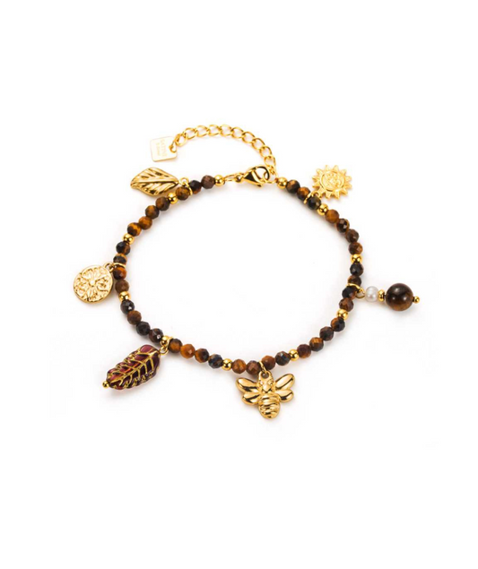 Solène marron - Bracelet pierres avec breloques