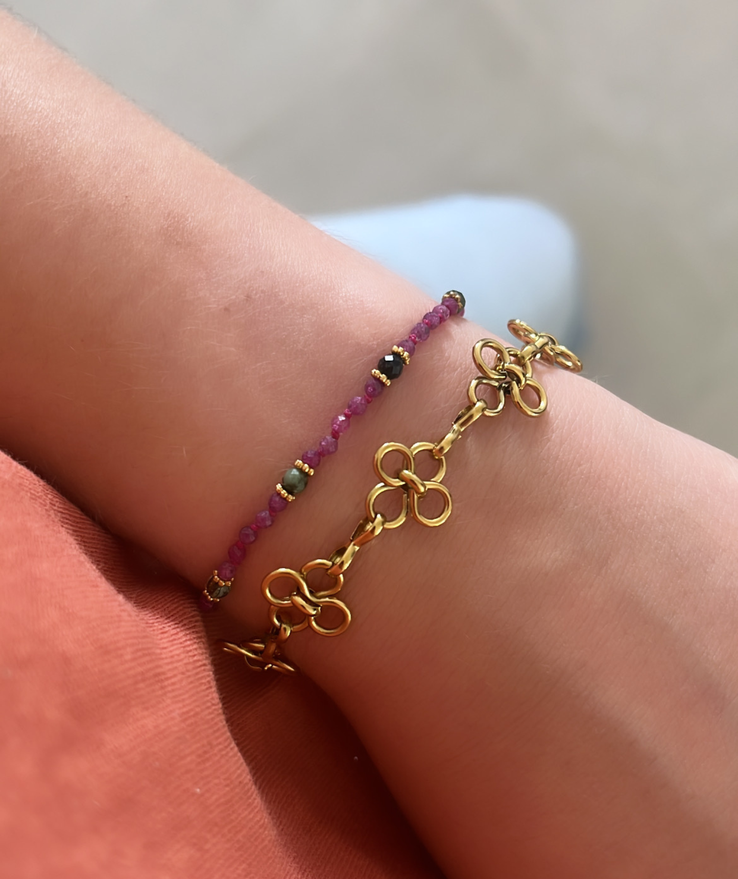 Manuella - Bracelet fin rose et vert