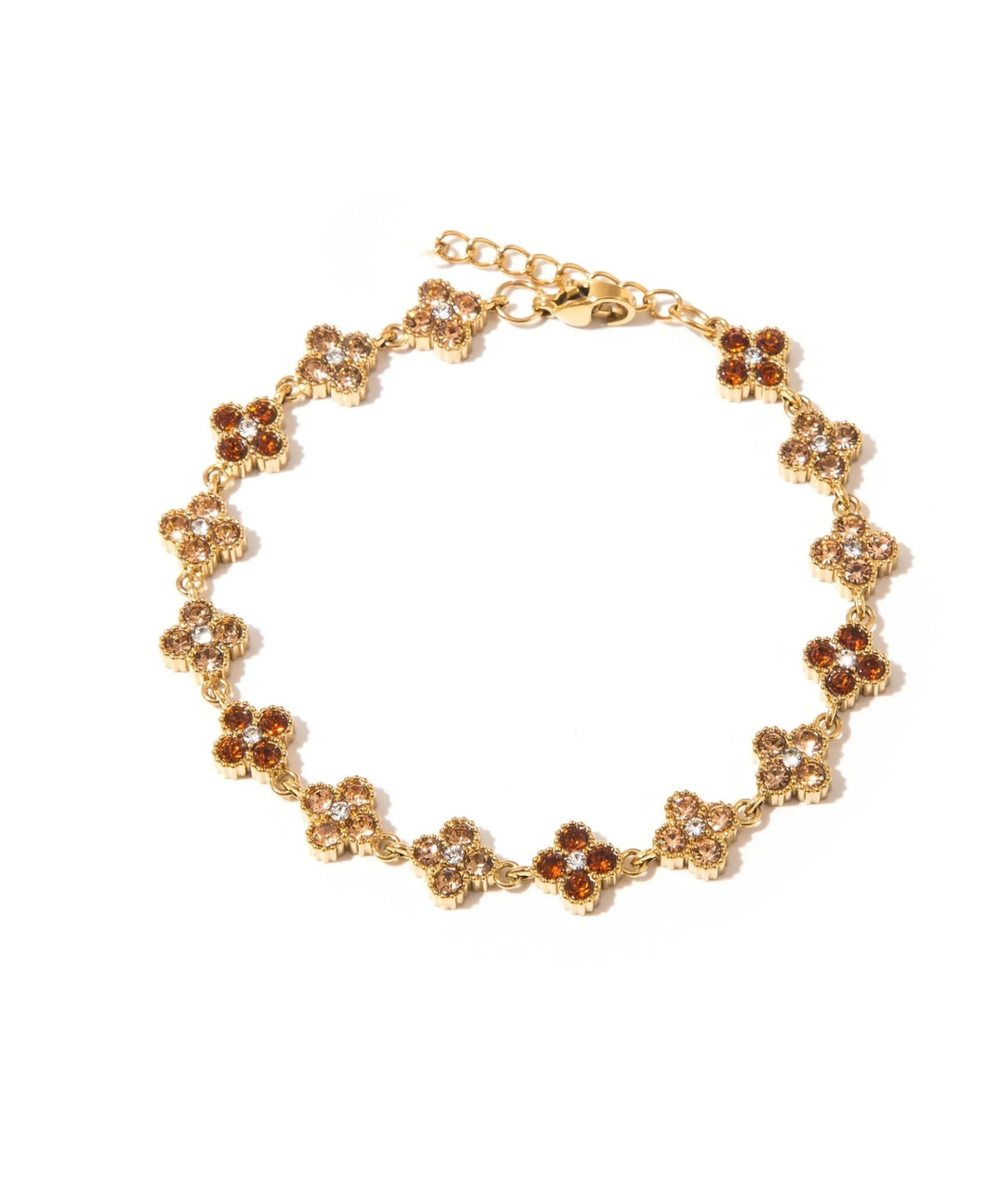 Eva marron - Bracelet trèfles dorés et strass