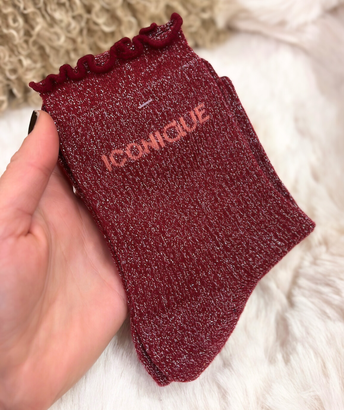 Chaussettes Iconique bordeaux pailletées