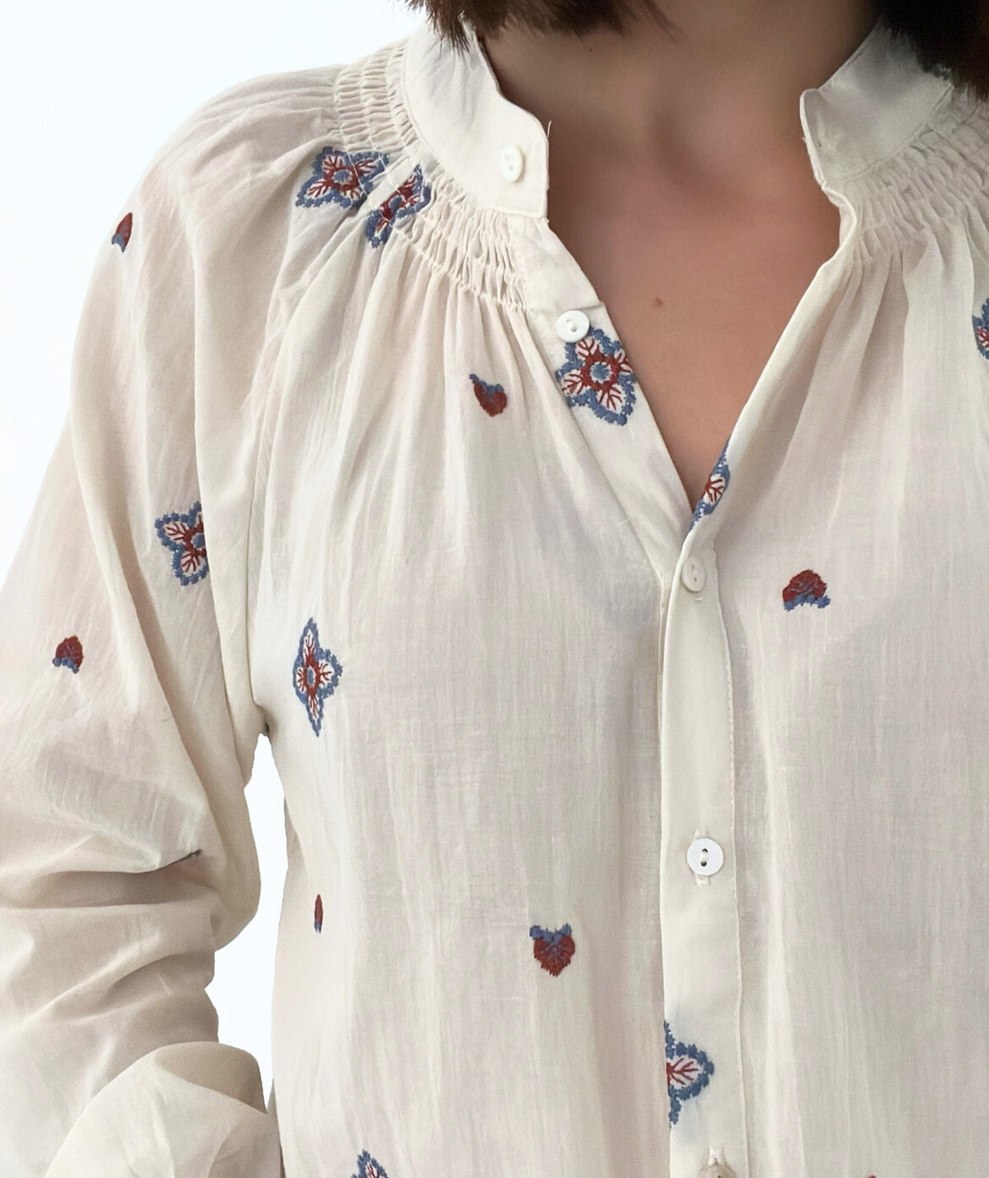 Valora - Chemise bohème écrue brodée