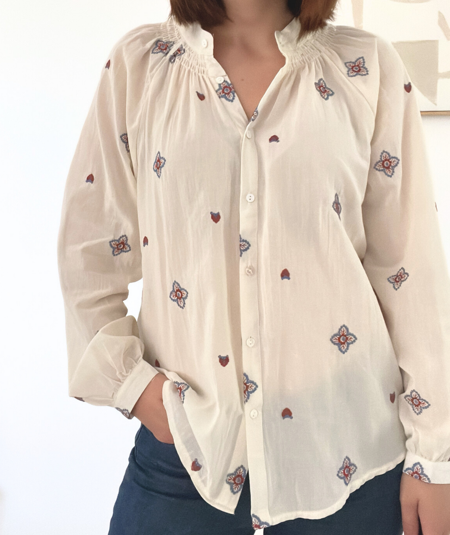 Valora - Chemise bohème écrue brodée