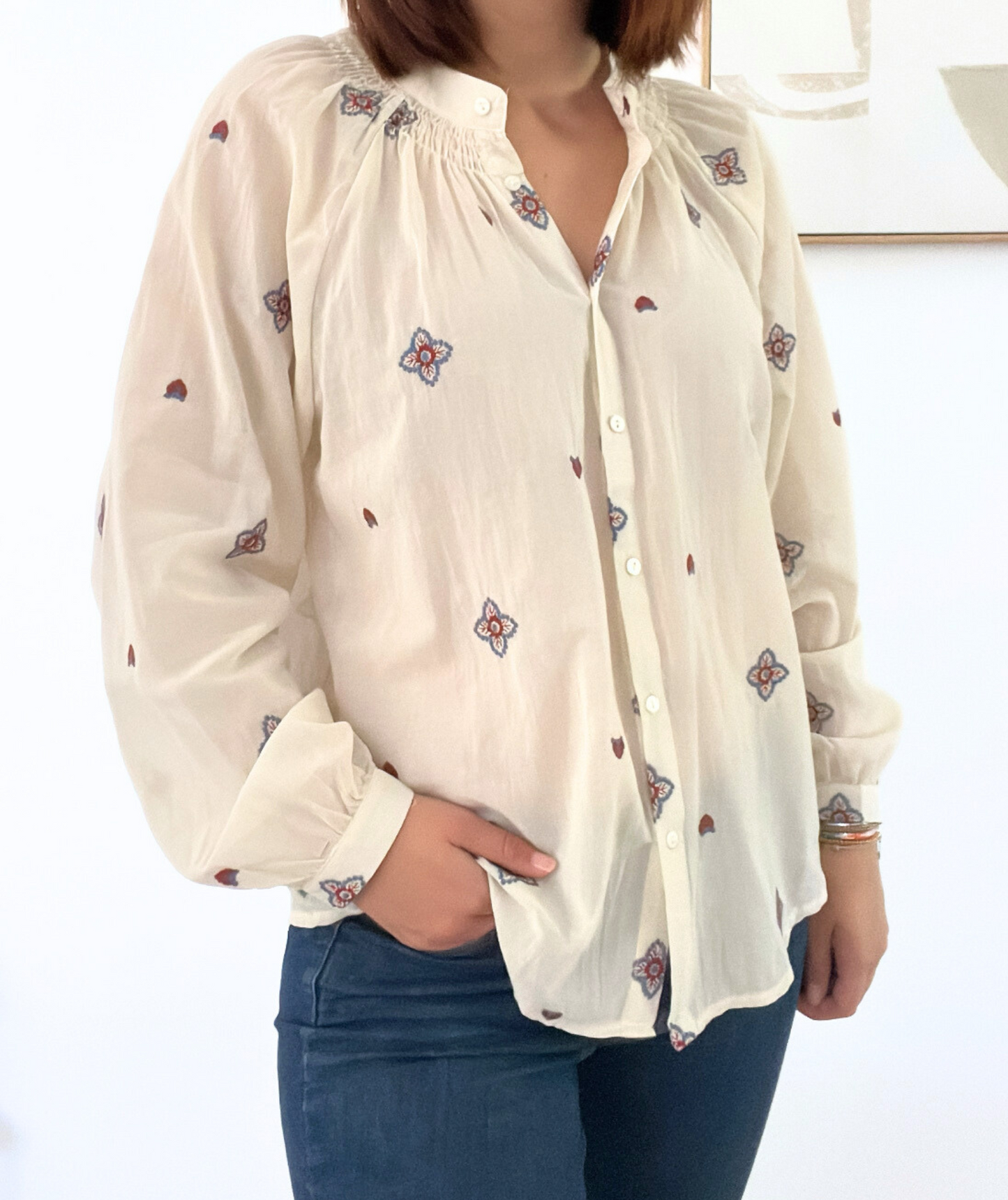 Valora - Chemise bohème écrue brodée