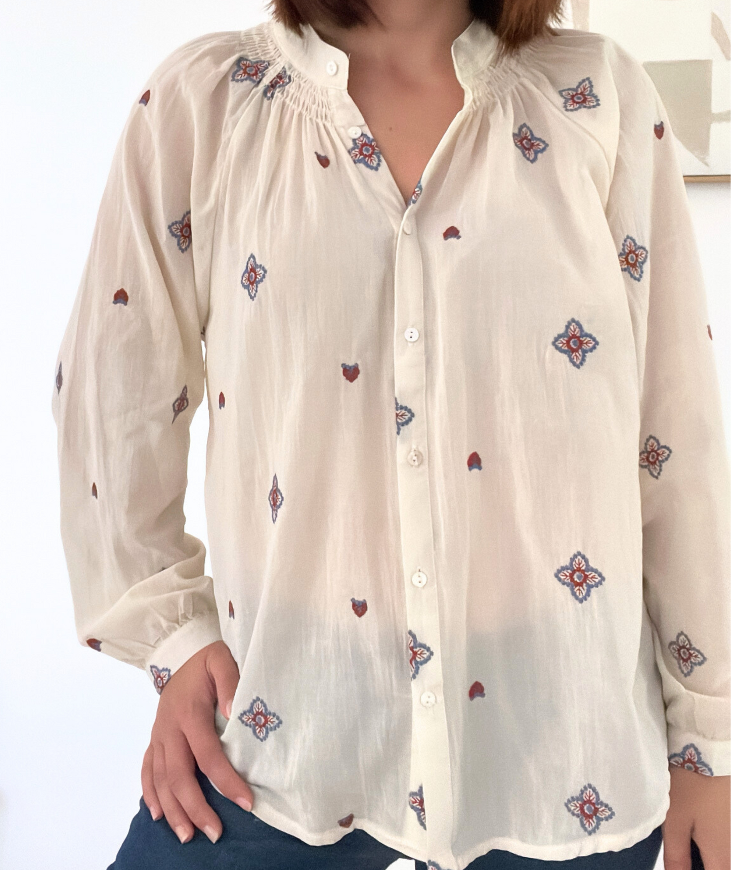 Valora - Chemise bohème écrue brodée