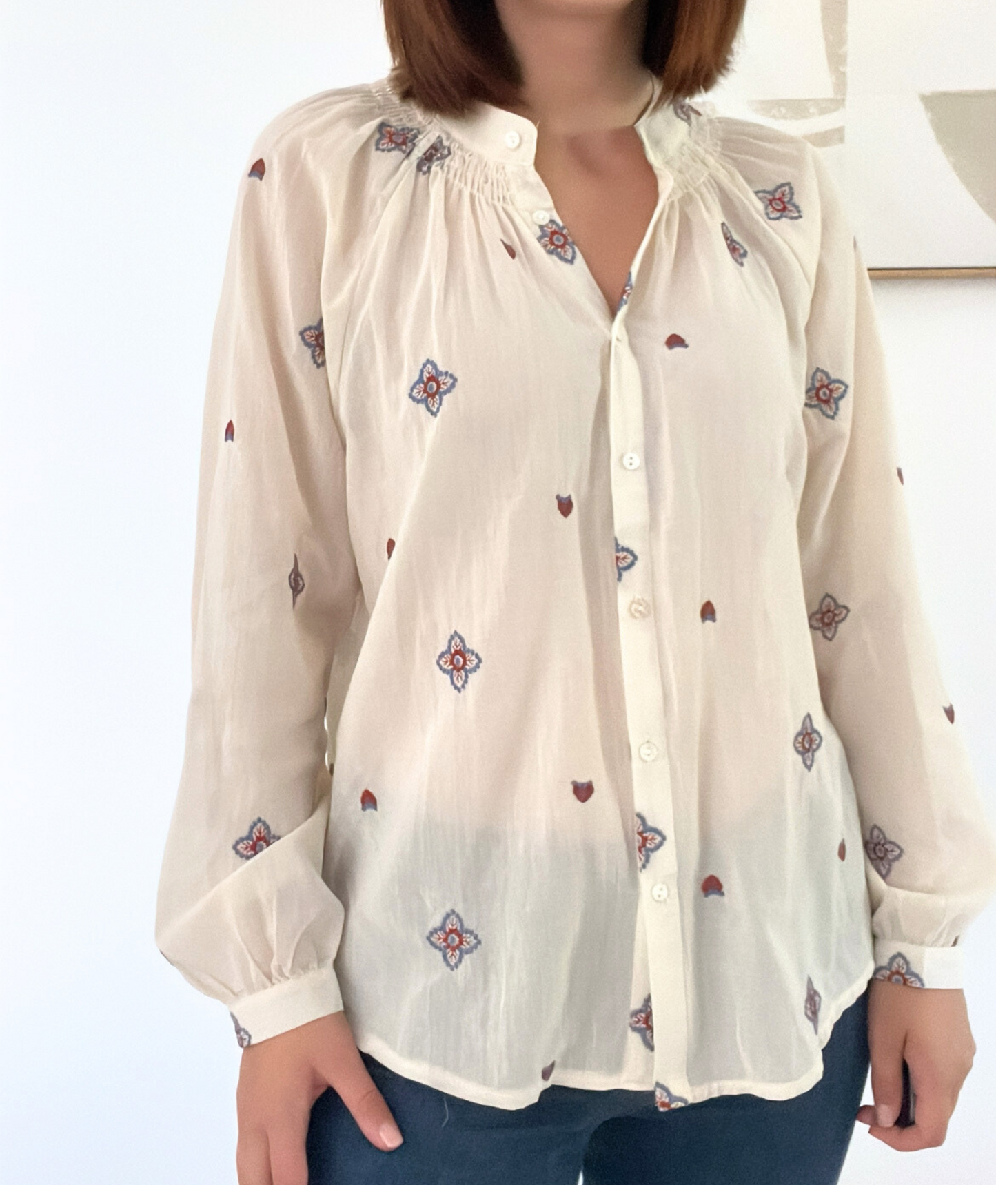Valora - Chemise bohème écrue brodée
