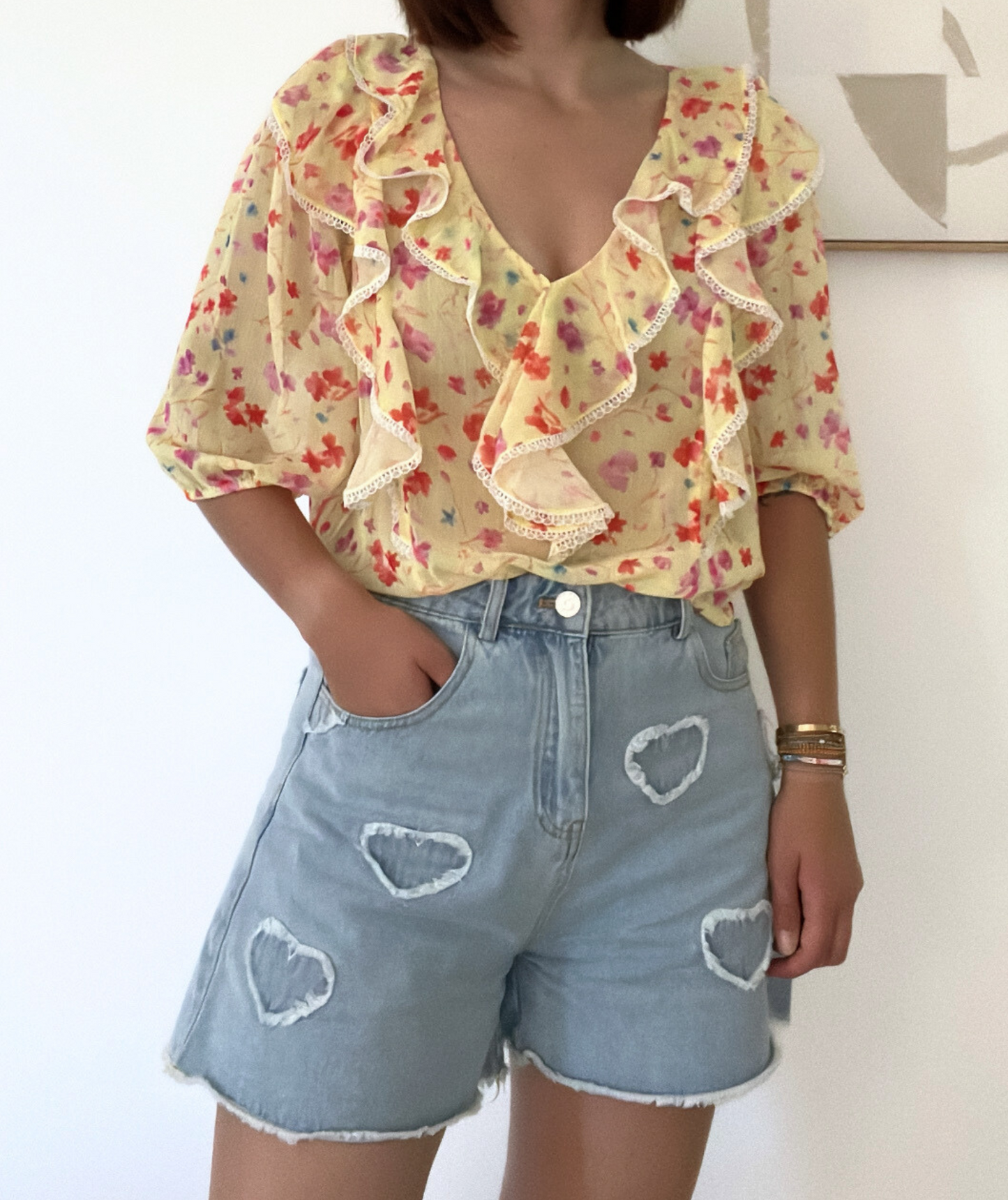 Tosca - Blouse à volant jaune