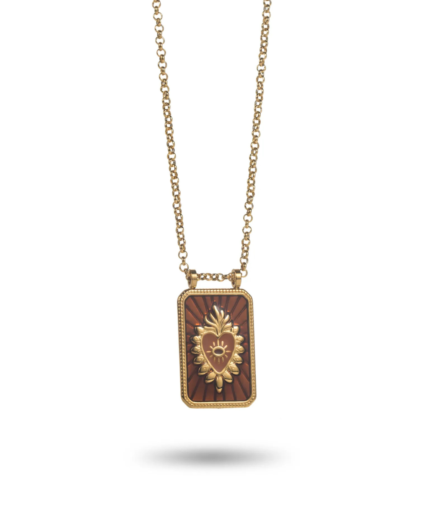 Faustine – Collier doré pendentif cœur marron