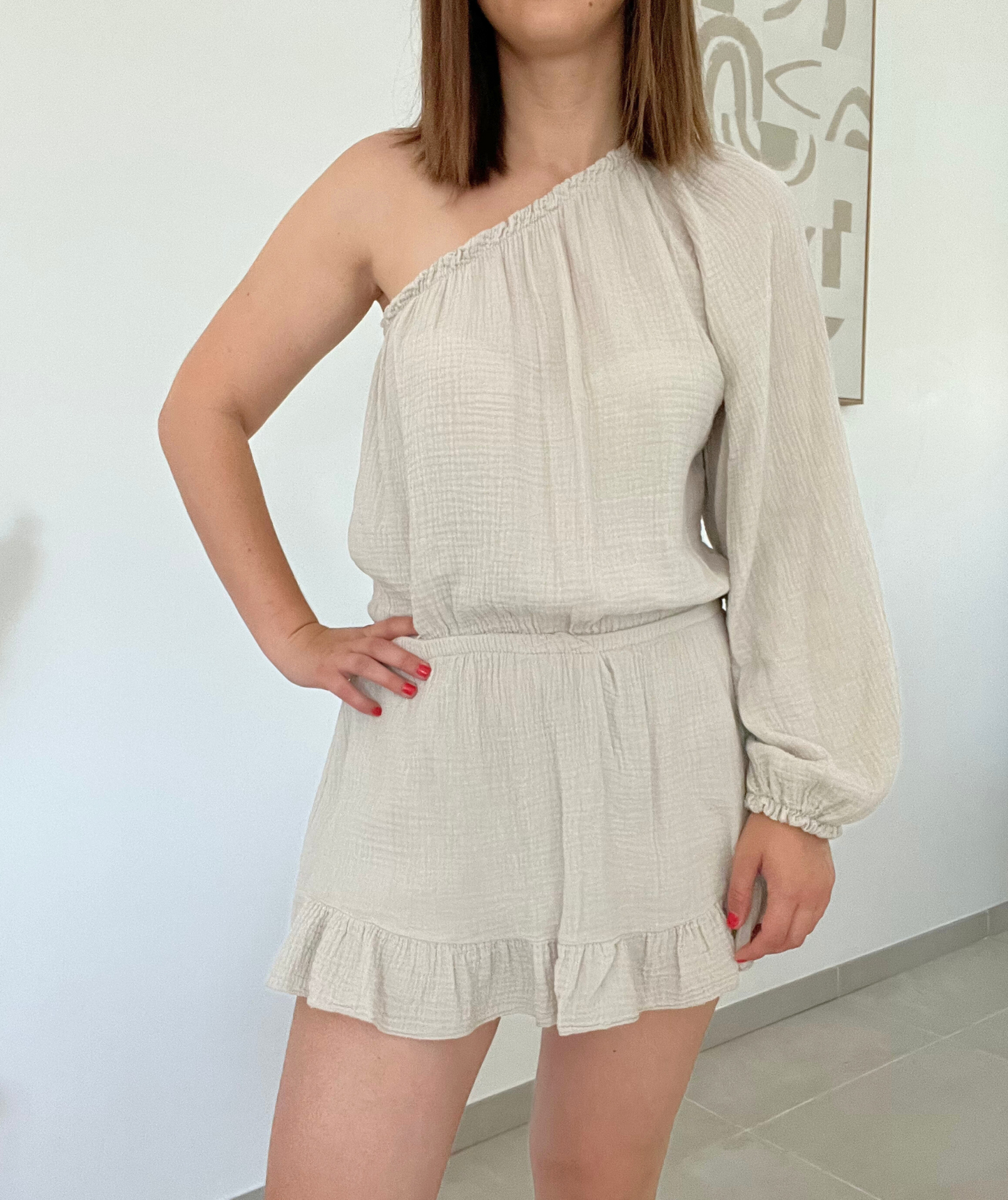 Chloé beige - Combishort en gaze de coton