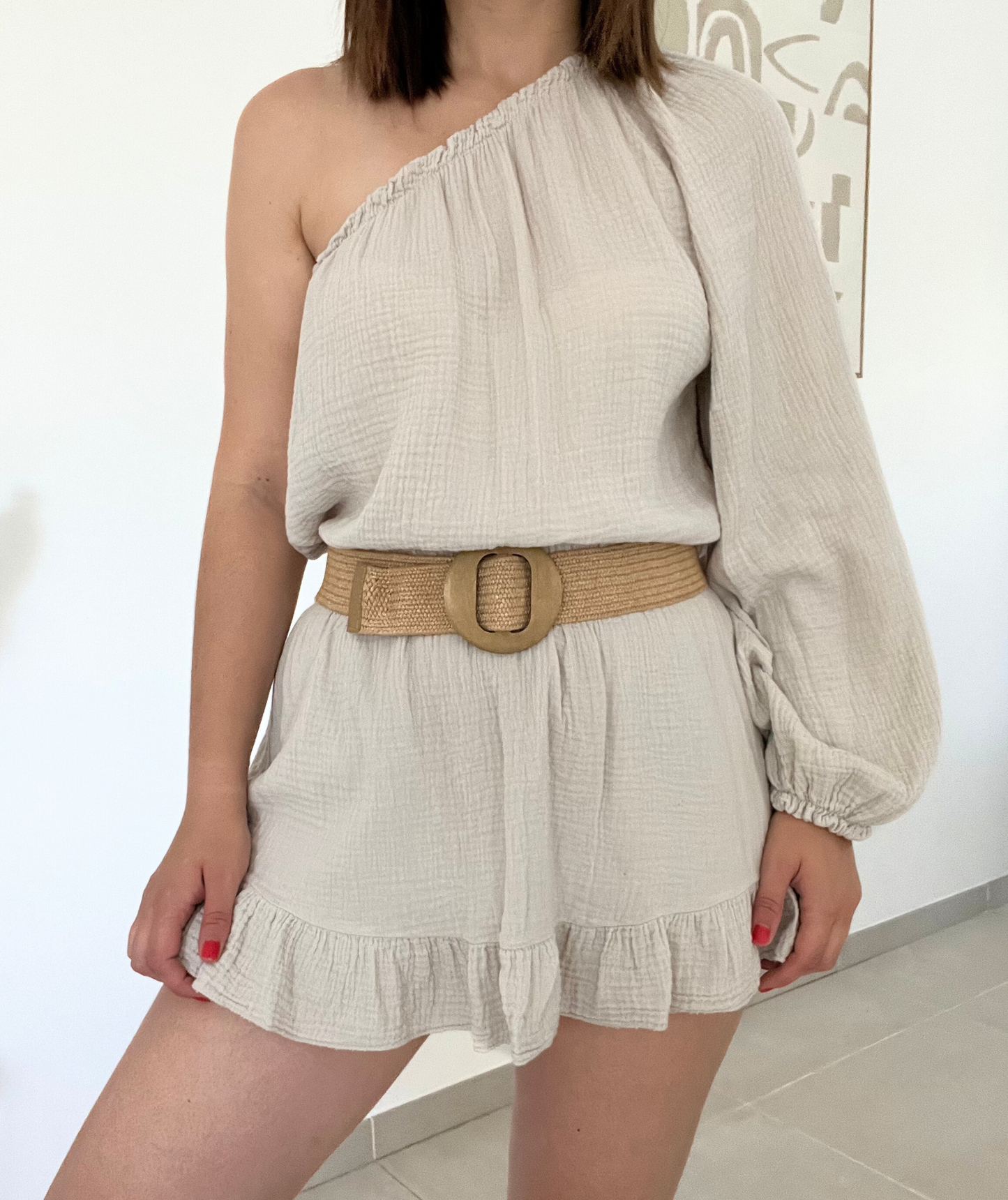 Chloé beige - Combishort en gaze de coton