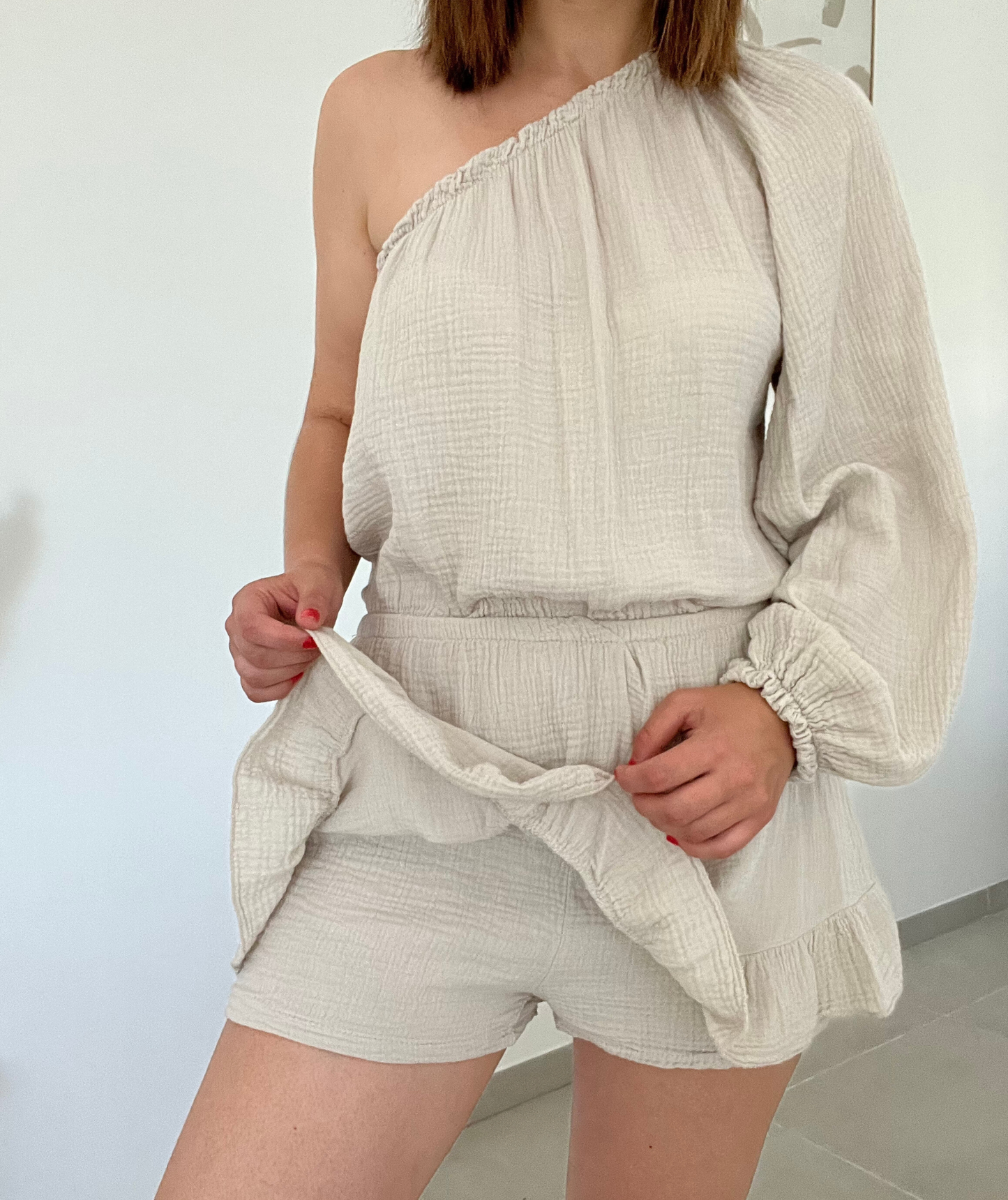 Chloé beige - Combishort en gaze de coton