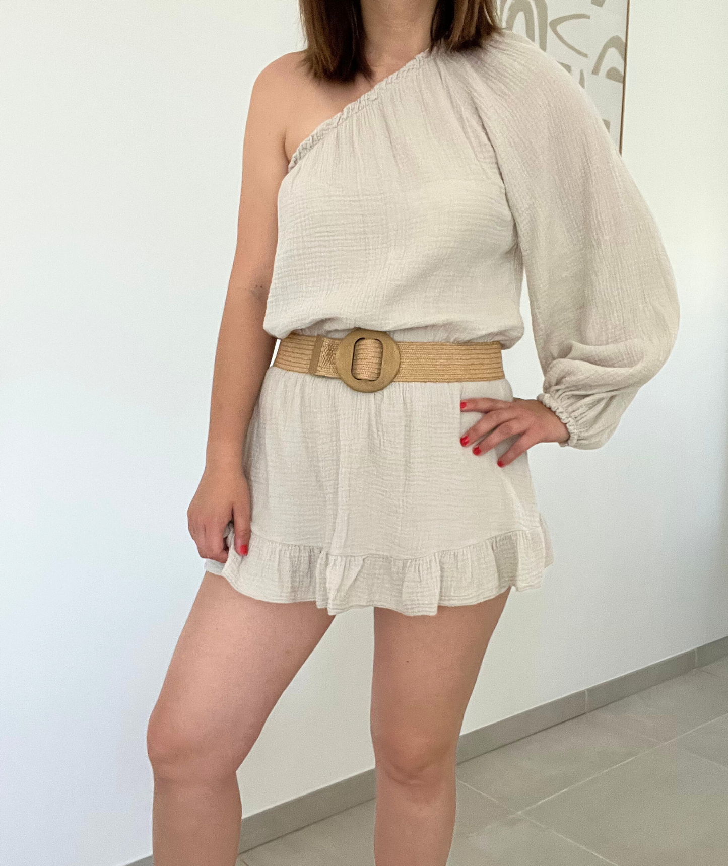 Chloé beige - Combishort en gaze de coton