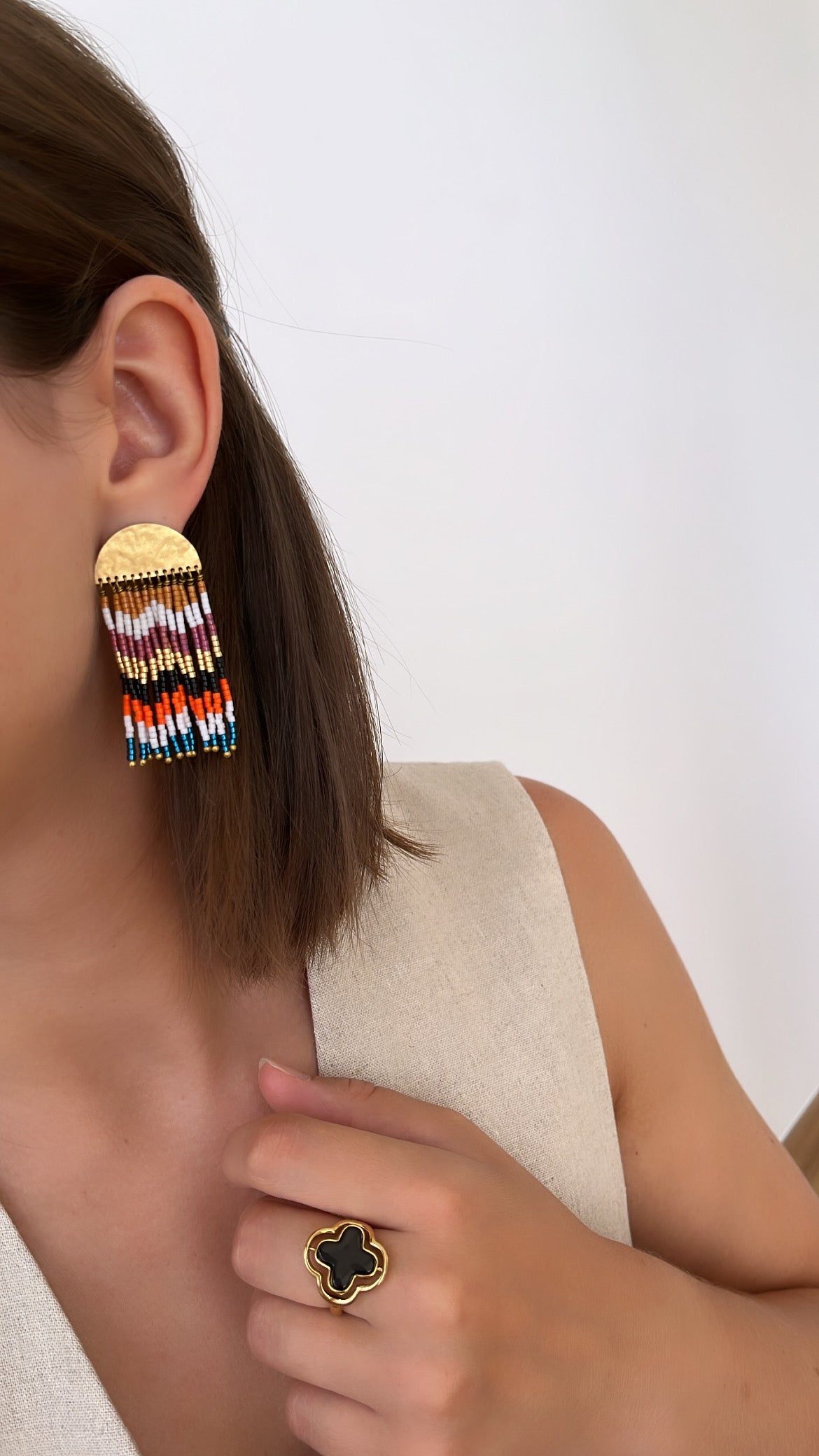 boucles d'oreilles bohème en acier inoxydable doré