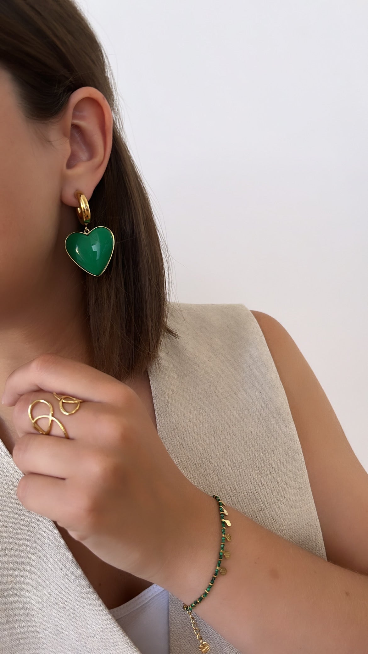 parure bijoux en acier doré et vert