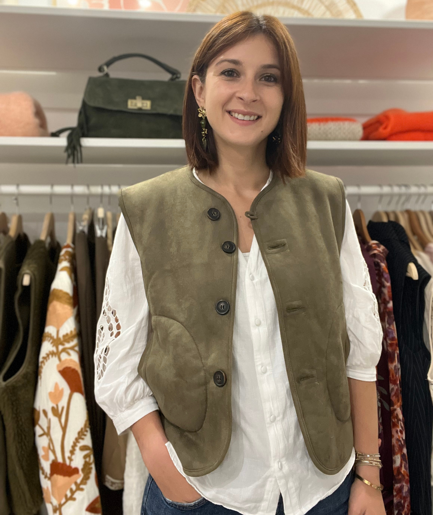 Emilia kaki - Gilet moumoute réversible