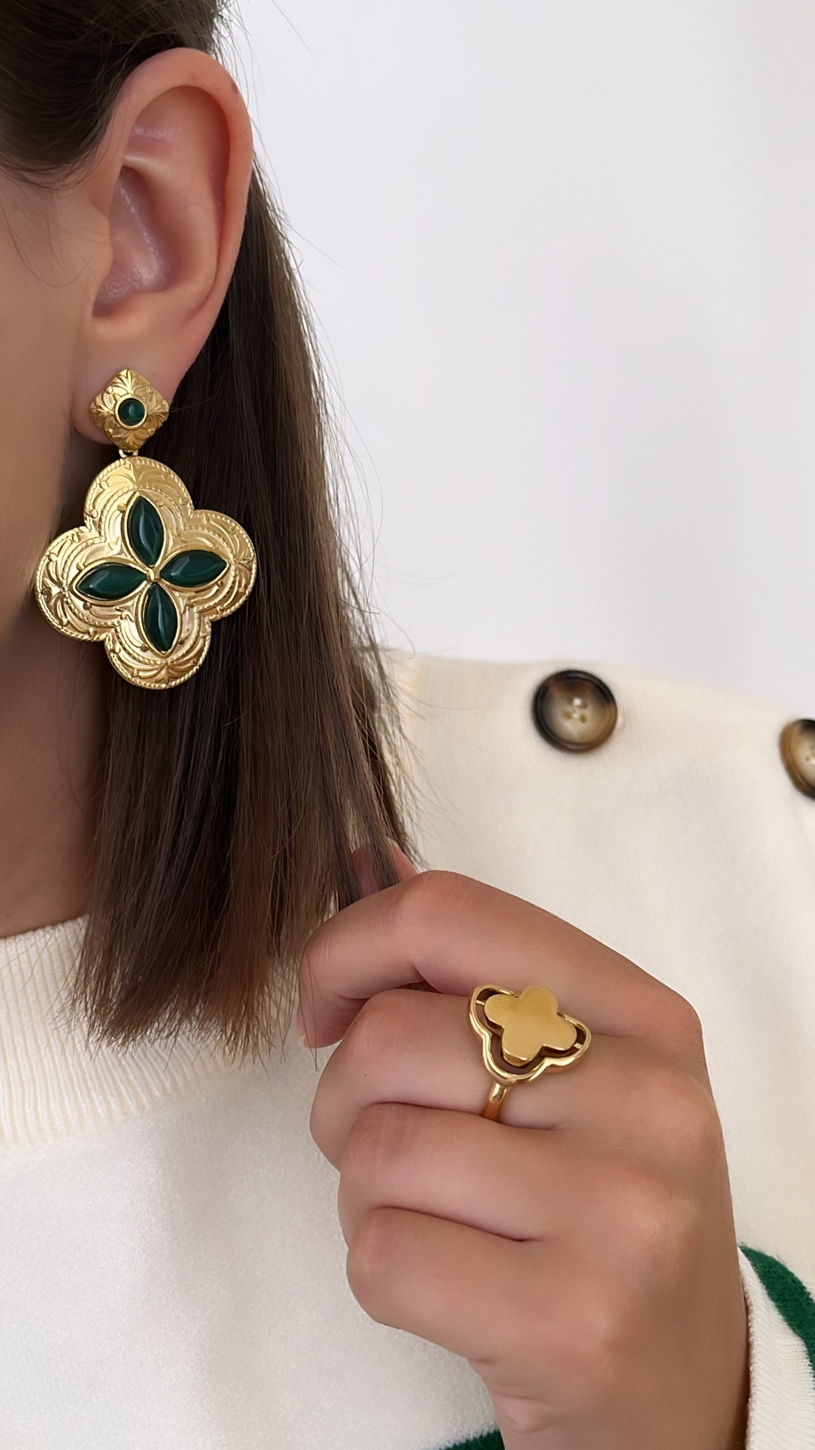 parure bijoux acier inoxydable doré