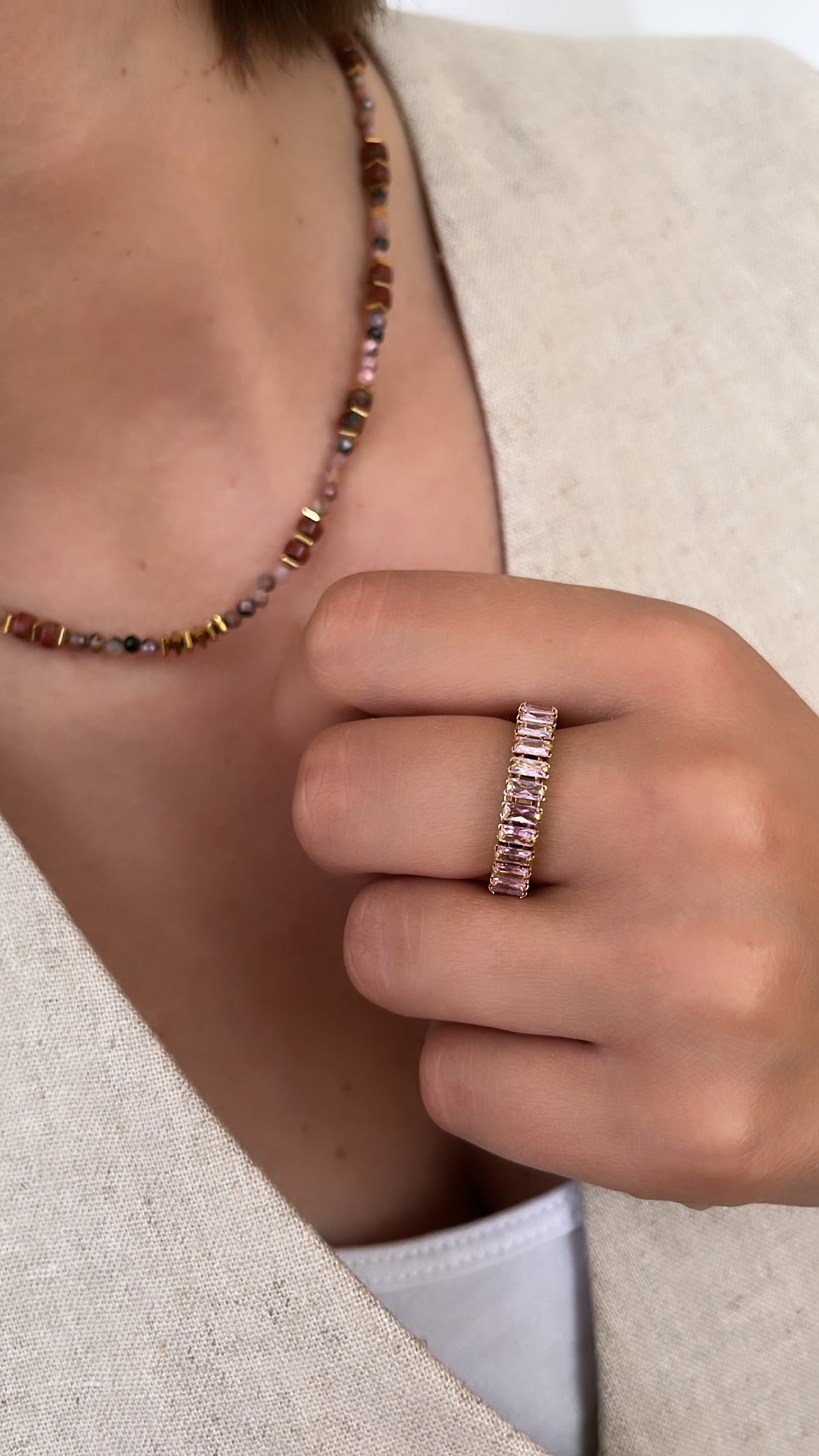 bijoux rose poudré en acier inoxydable