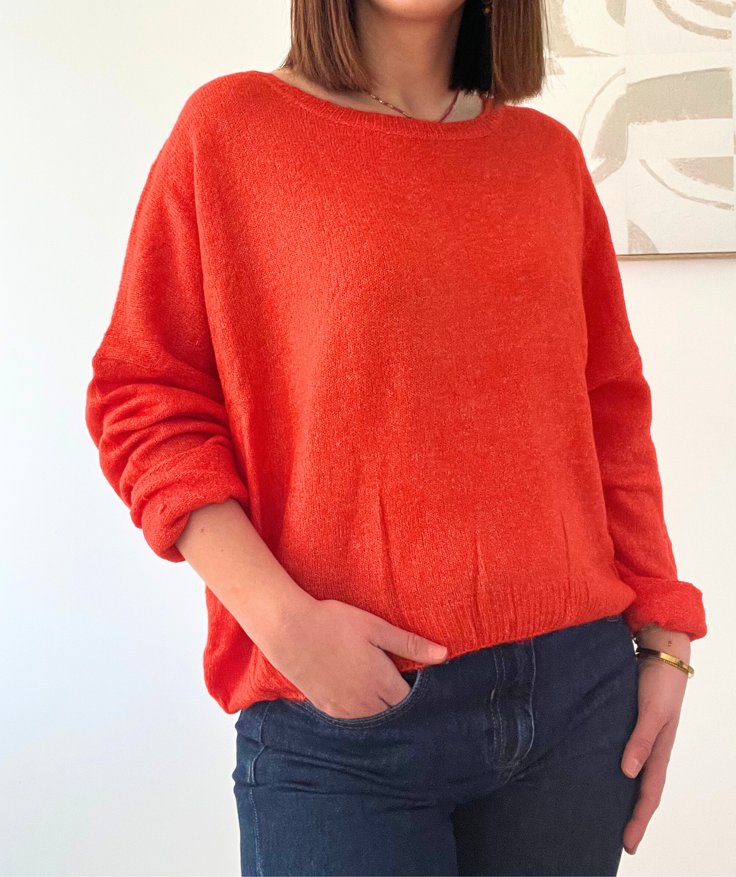 Lauriane orange - Pull fin col rond