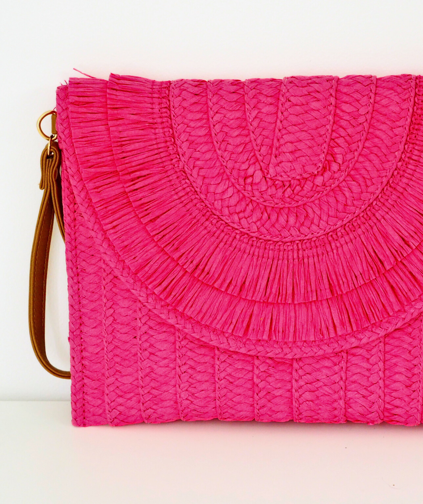 Assia rose - Pochette raphia rectangulaire