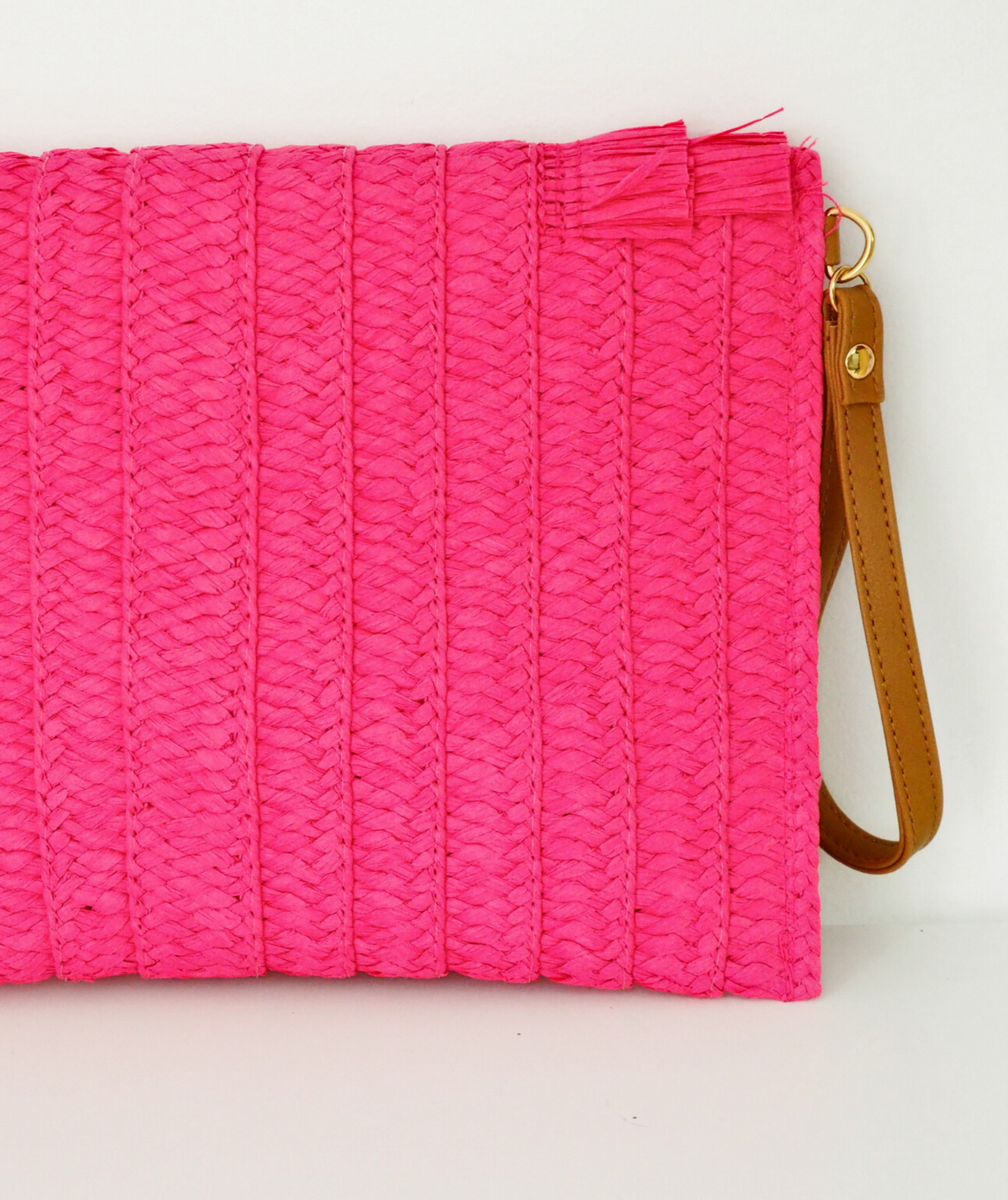 Assia rose - Pochette raphia rectangulaire