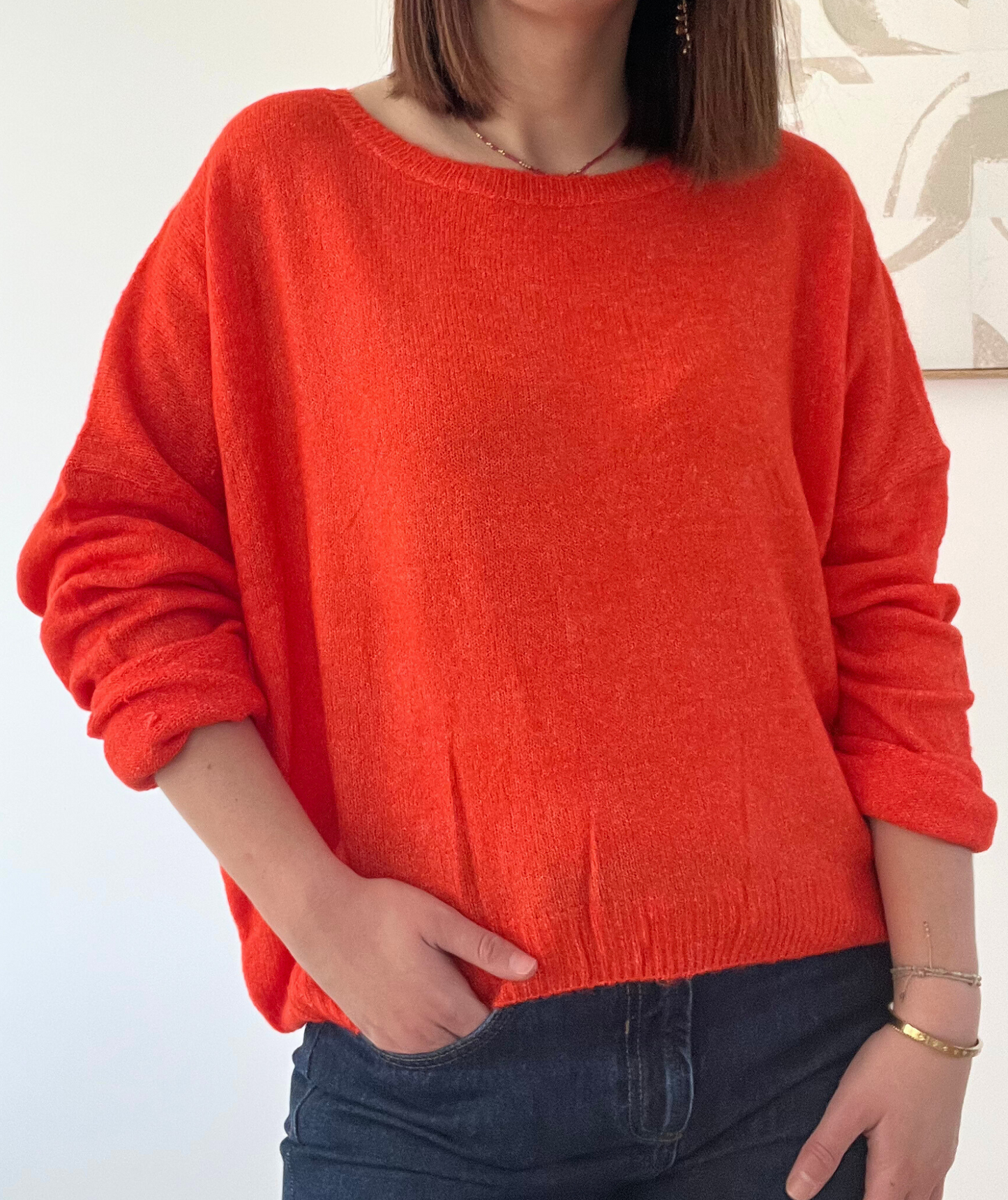 Lauriane orange - Pull fin col rond