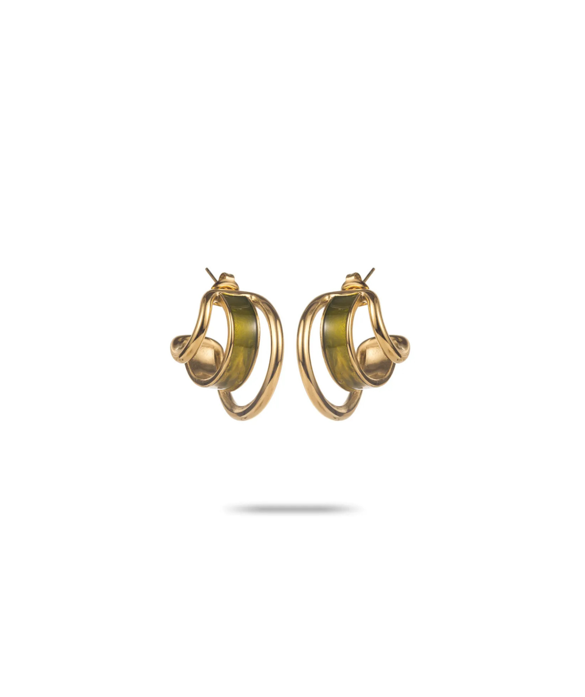 Olivia – Boucles dorées triple anneau vert