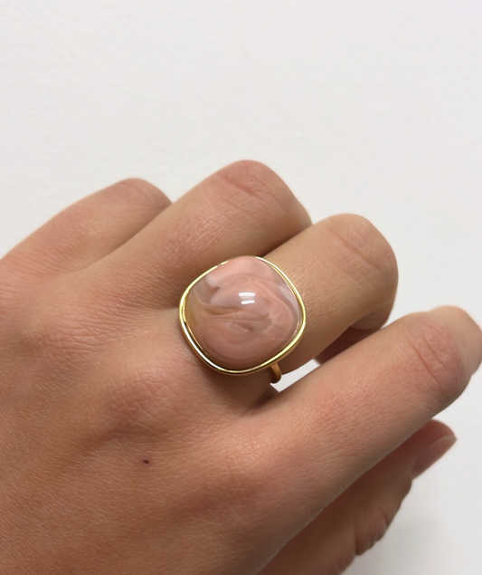 Glacine rose - Bague carré