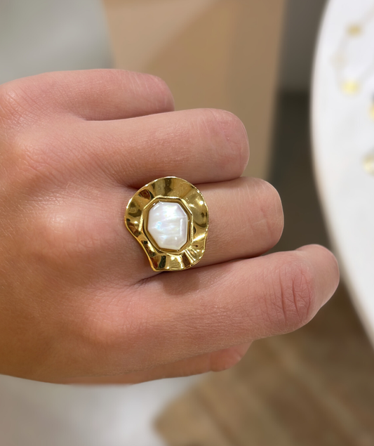 Mirena - Bague dorée et blanc