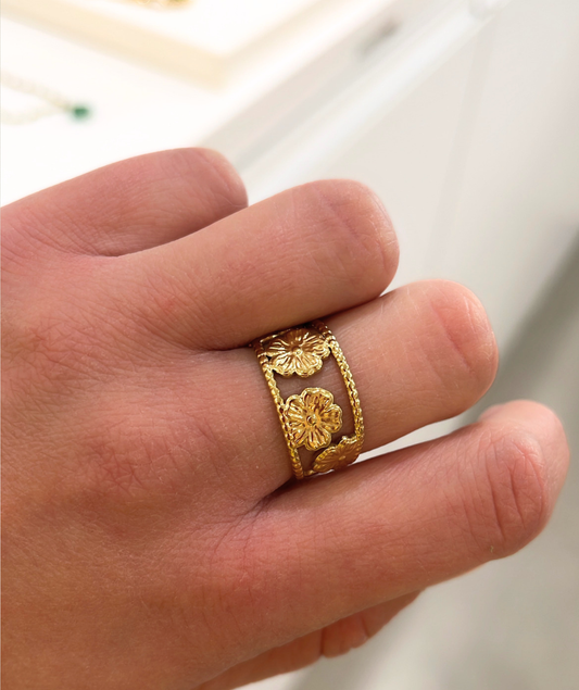 Victoria - Bague dorée fleurs