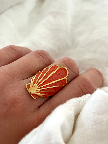 Morgane orange - Bague coquillage