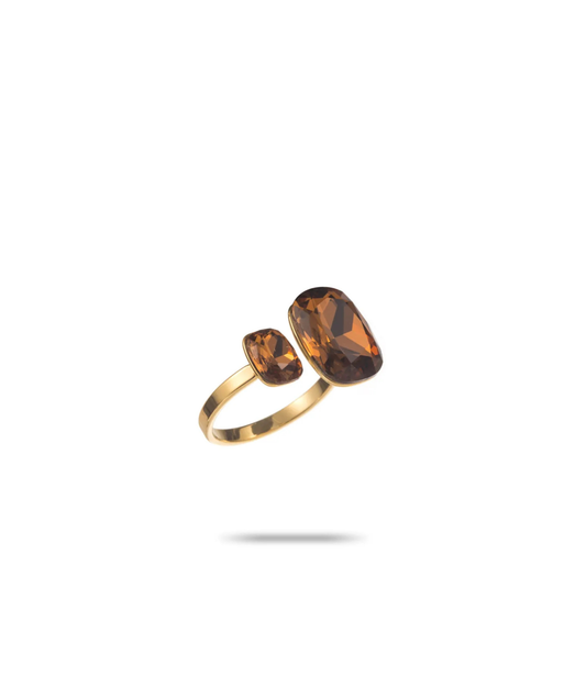 Ambre – Bague dorée à cristaux marron