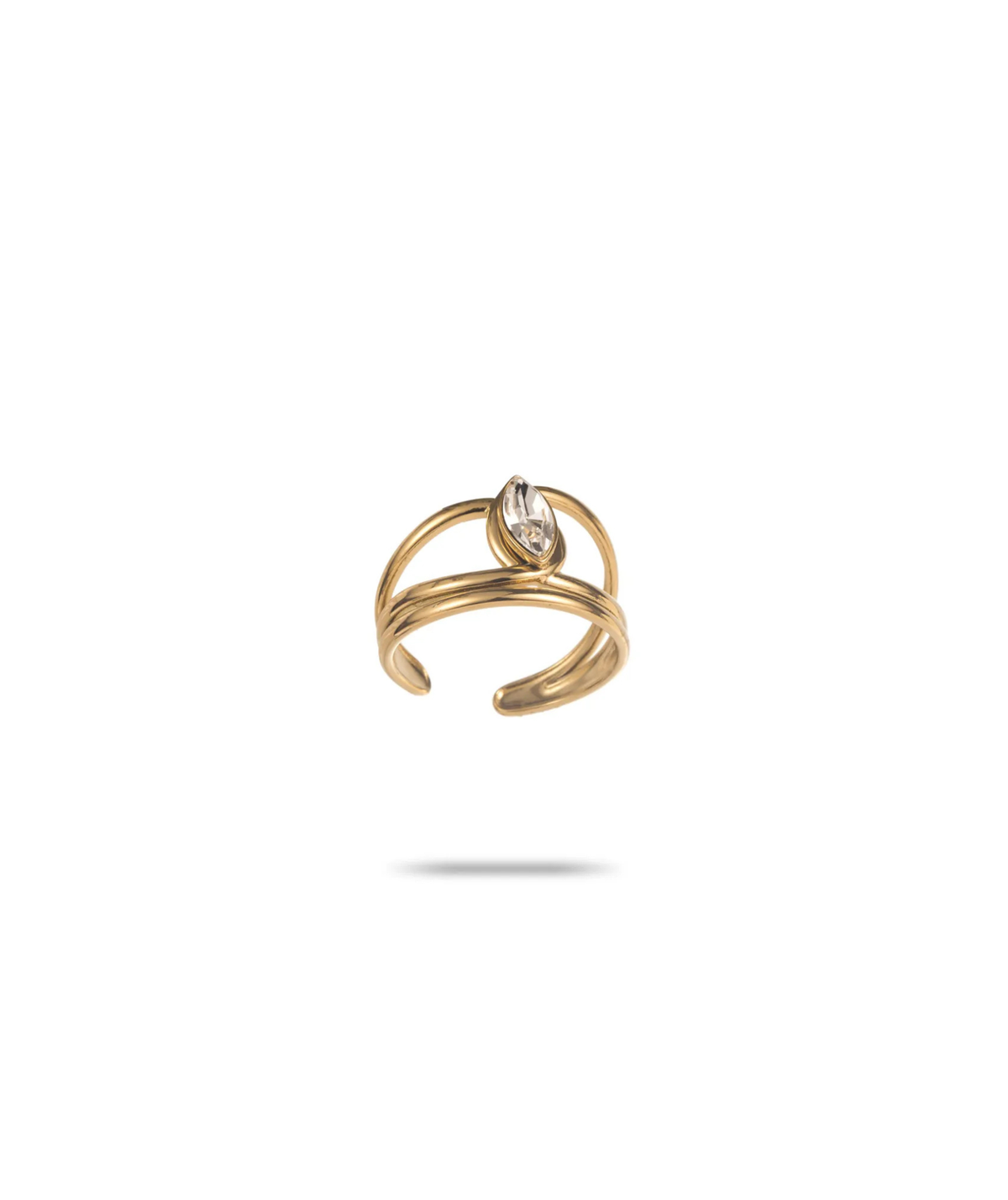 Lison – Bague dorée ouverte à cristal blanc