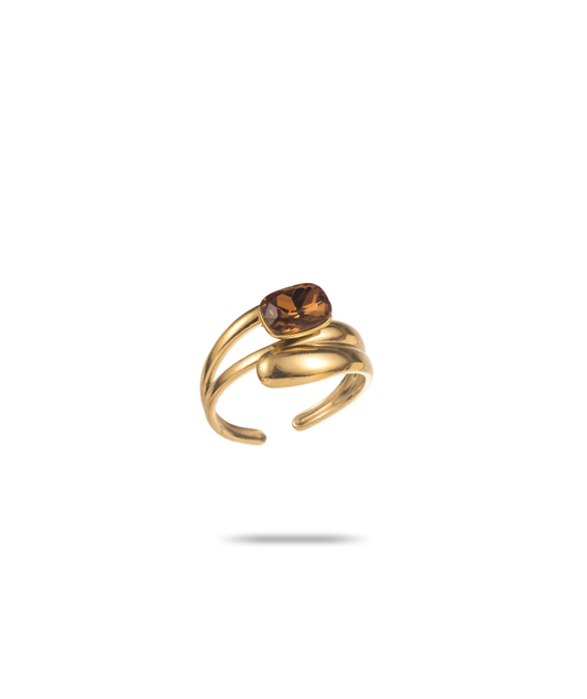 Mahaut – Bague dorée à cristal marron