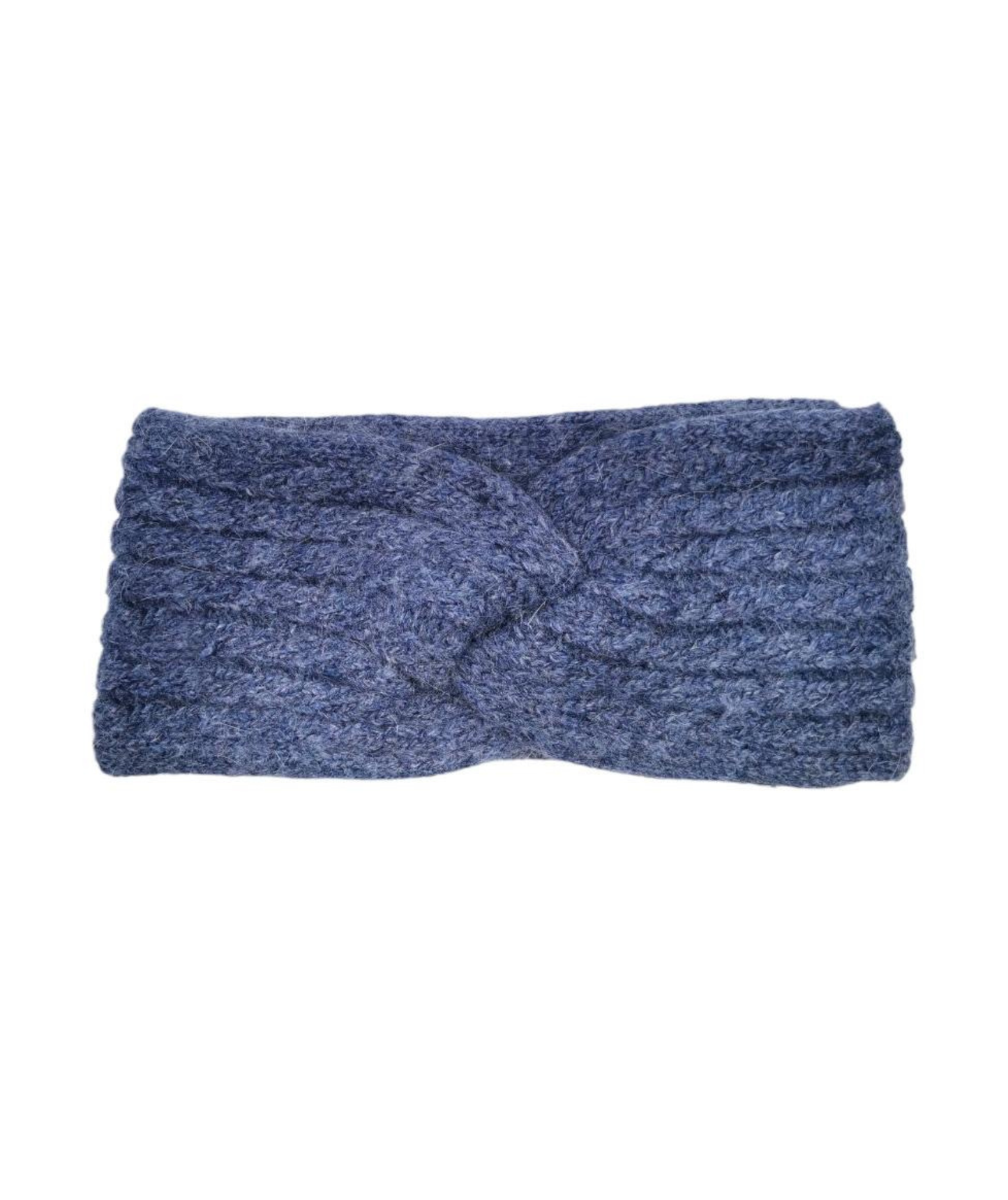 Bandeau croisé en maille bleu chiné
