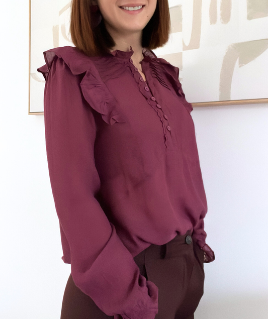 Nina - Chemisier prune à volants