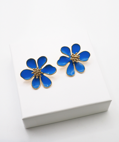 Siena bleues - Boucles d'oreilles acier fleurs