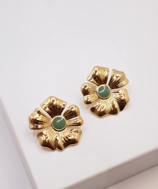 boucles d'oreilles fleurs dorées pour soirée