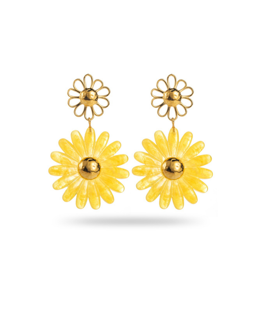 Cléo jaunes - Boucles d'oreilles fleurs pendantes