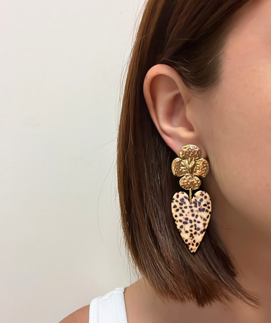 Agathe - Boucles d'oreilles coeur léopard