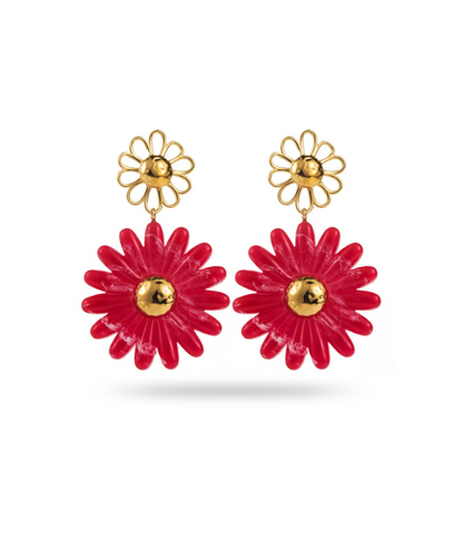 Cléo rouges - Boucles d'oreilles fleurs pendantes