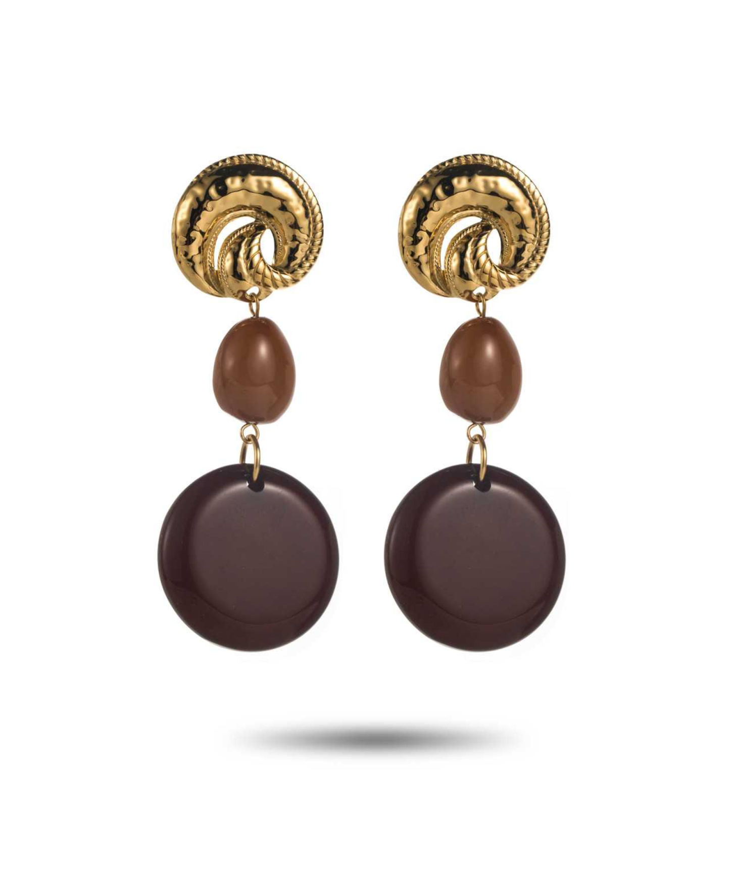 Linaé marron - Boucles d'oreilles pastilles beiges
